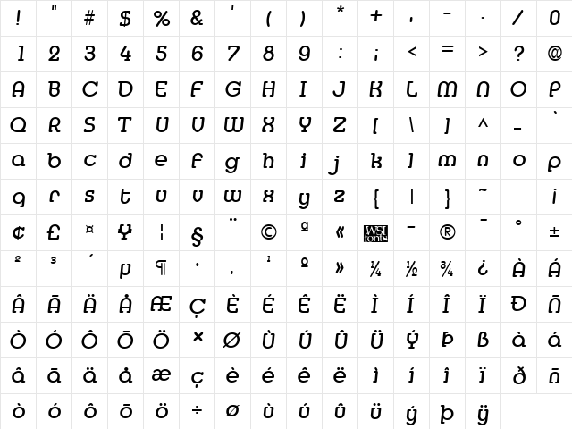 Medfly Bold  glyph index