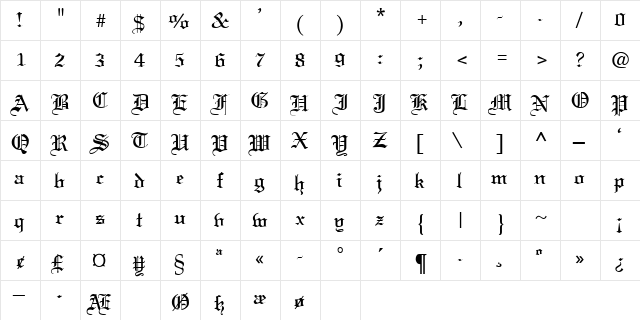 TERRANG Regular  glyph index