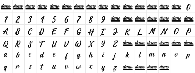 Matane Personal Use Only Script  glyph index
