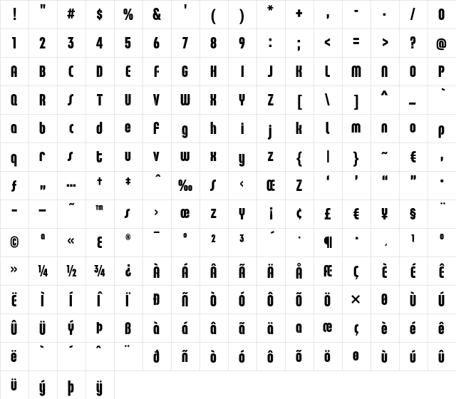 ChaletComprime-LosAngeles Regular  glyph index