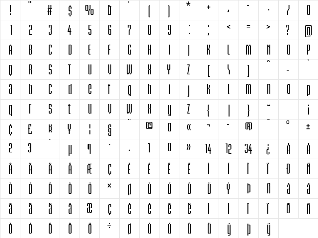 Briem Akademi Std Semibold Condensed  glyph index