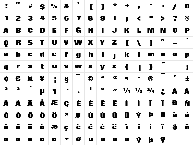 FolioTExtBol Regular  glyph index