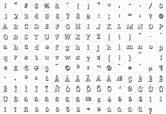 EnschedeShadow Bold  glyph index