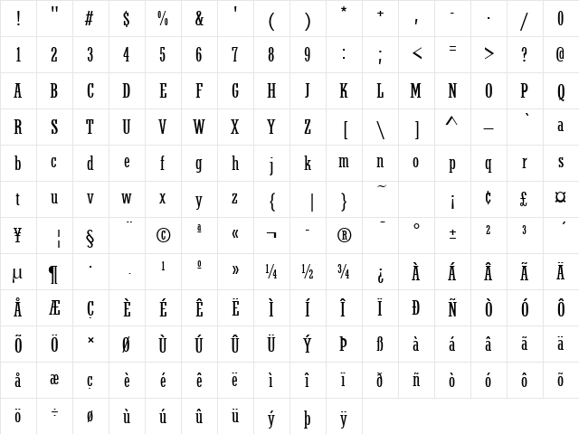 StymieTRegCon Regular  glyph index