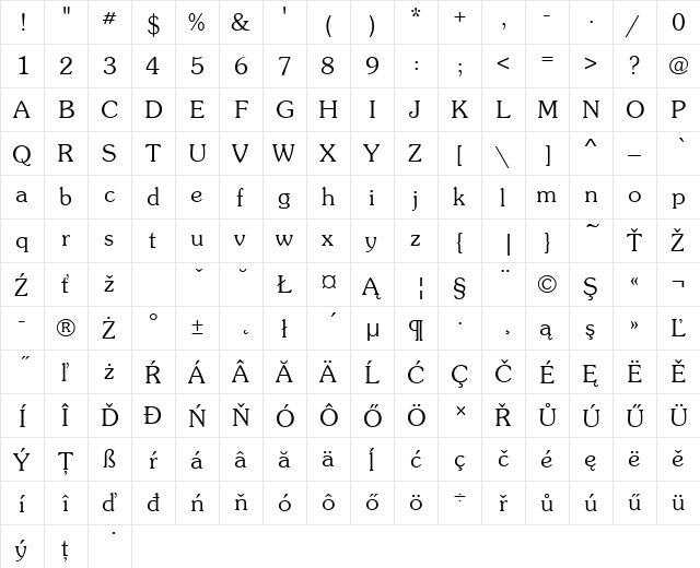 SouvenirItcTEELig Regular  glyph index