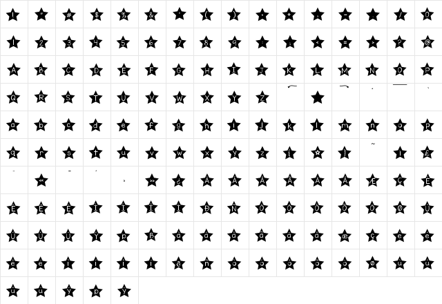 KG All of the Stars Regular  glyph index