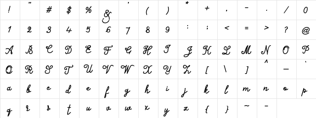 Alifia Regular  glyph index