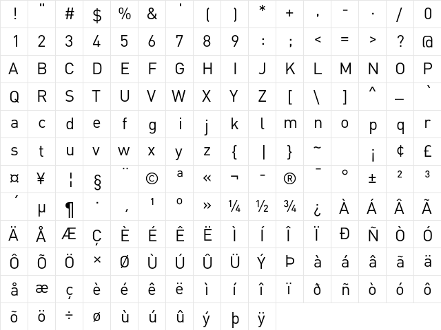 DINOT-Regular Regular  glyph index