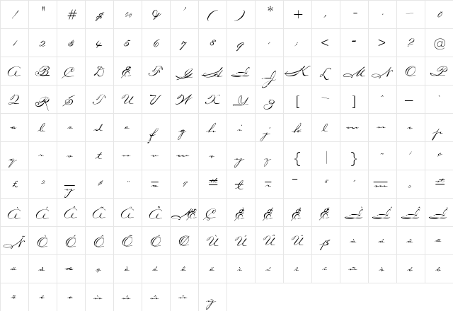 OPTICarmella Regular  glyph index
