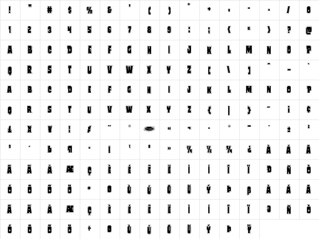 Mindless Brute Poster Regular  glyph index