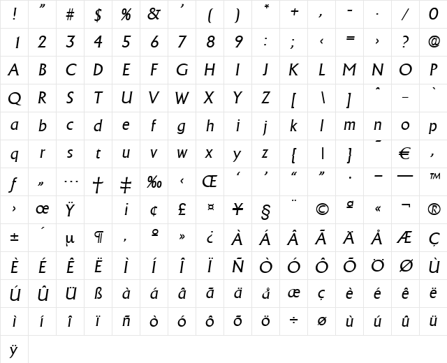 Adelon-RegularIta Regular  glyph index