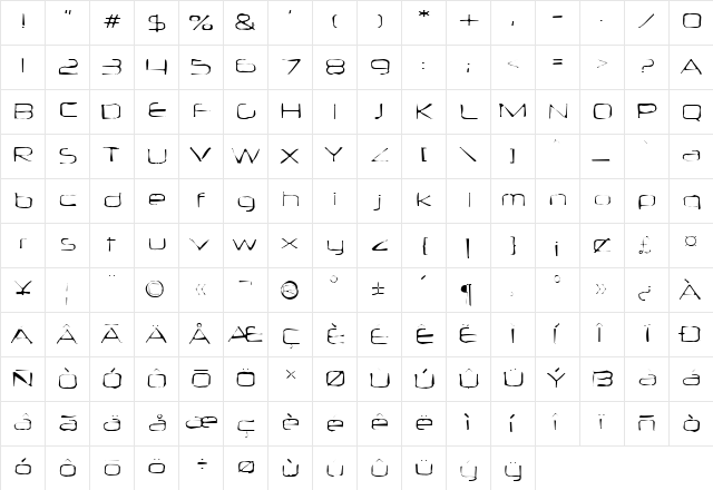 Neuropol Gaunt Regular  glyph index