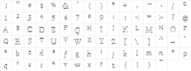 PC Garden Packet Regular  glyph index
