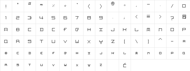 Hozenozzle Thin Regular  glyph index
