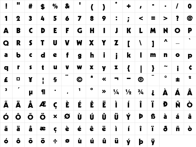 Kabel-Black Black  glyph index