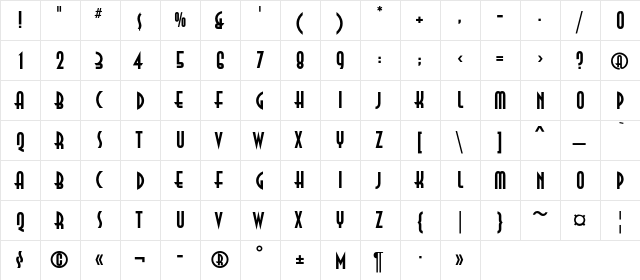 AnnaC Bold  glyph index