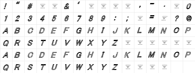 Tha Cool Kidz Italic  glyph index