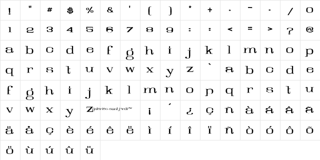 Galeries Regular  glyph index