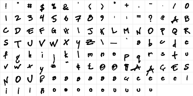 Petescript Bold  glyph index