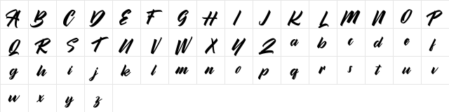 Brilyon Script FREE Regular  glyph index