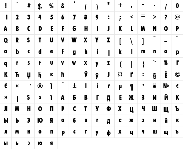 FuturisXCondC Normal  glyph index