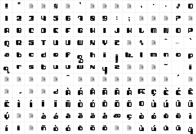 Shatner Regular  glyph index