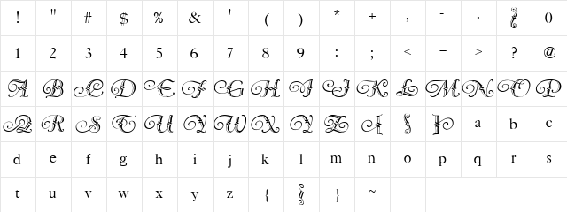 Vergennes Regular  glyph index