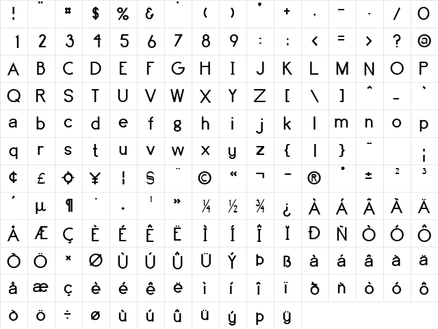 ArtiosSSK Regular  glyph index