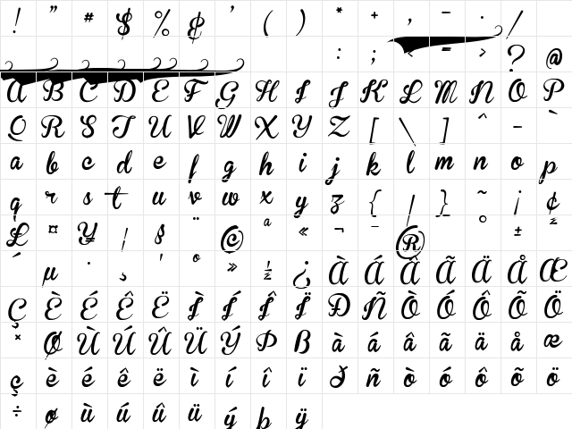 Brannboll Fet Regular  glyph index