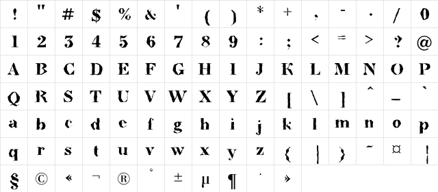 a_BodoniNovaBrk Bold  glyph index