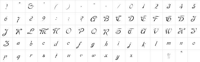 DobkinScript Normal  glyph index