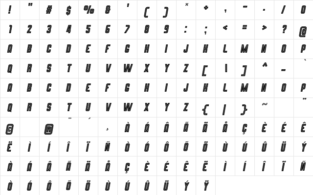Alejo Line Italic  glyph index