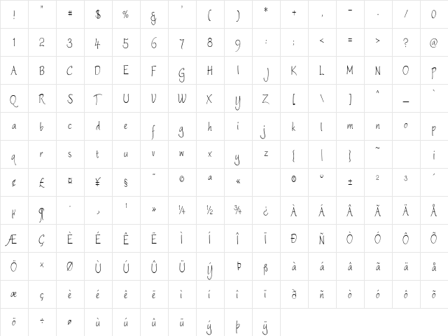 Worstveld Sling Condense Regular  glyph index