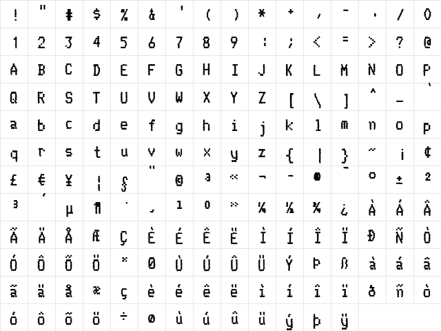 Telidon Ink Hv Regular  glyph index