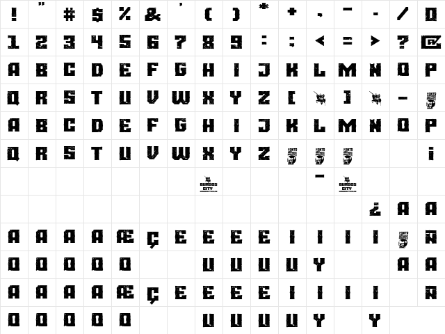 Burgos city Regular  glyph index