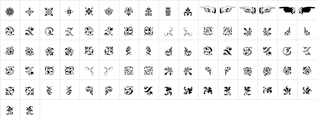 Baroque Ornaments Regular  glyph index