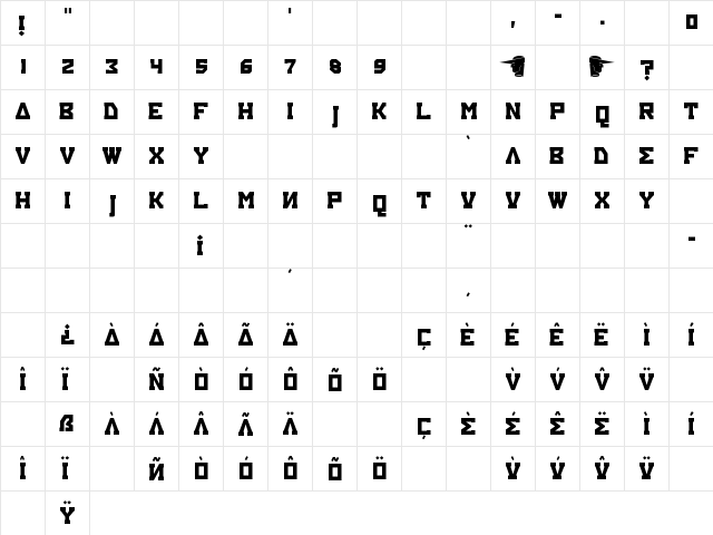 Eurocentric Regular  glyph index