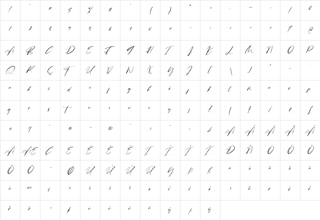 Brittany Angella Regular  glyph index