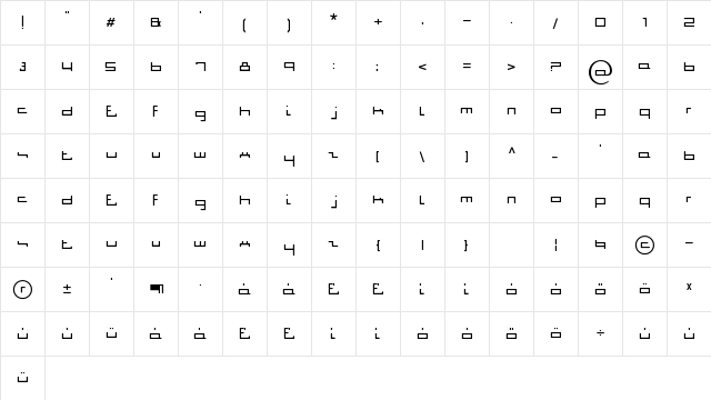 Jigga jigga Regular  glyph index