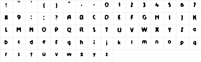 BUBBLE GUM Regular  glyph index
