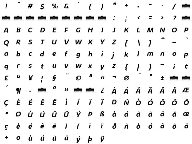 Kabrio Soft Bold Italic  glyph index