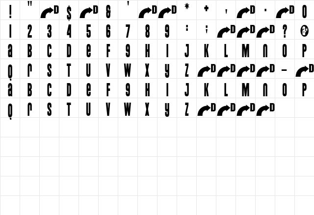 Titanium Regular  glyph index