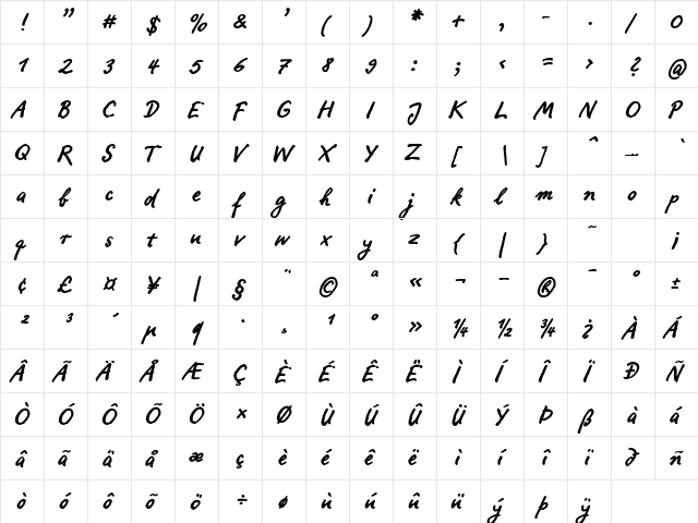 Ropsen Script Bold Regular  glyph index