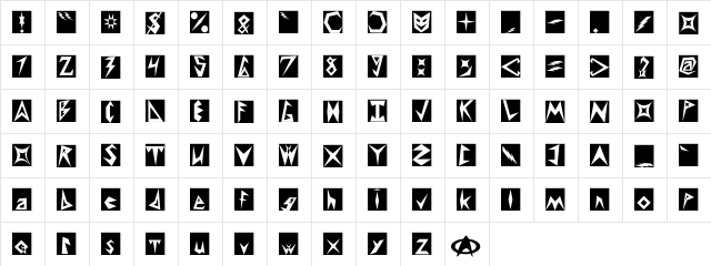 Sharp American BaddAss  glyph index