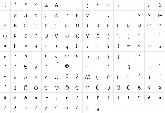 Febdrei Bold  glyph index