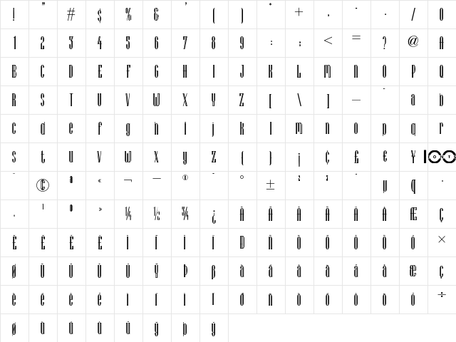 Lagniappe Inline NF Regular  glyph index