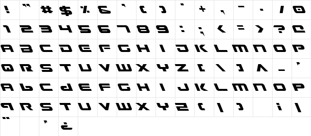 Gunship Leftalic Leftalic  glyph index