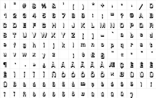 EurostileTBolSh1 Regular  glyph index
