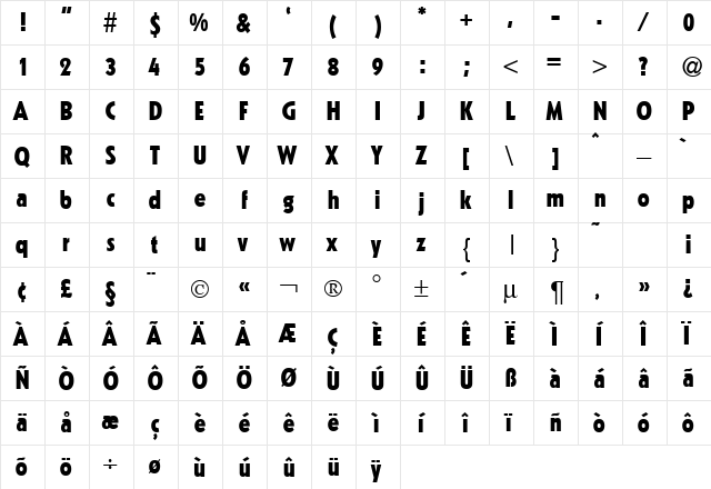 KabinConDB Bold  glyph index