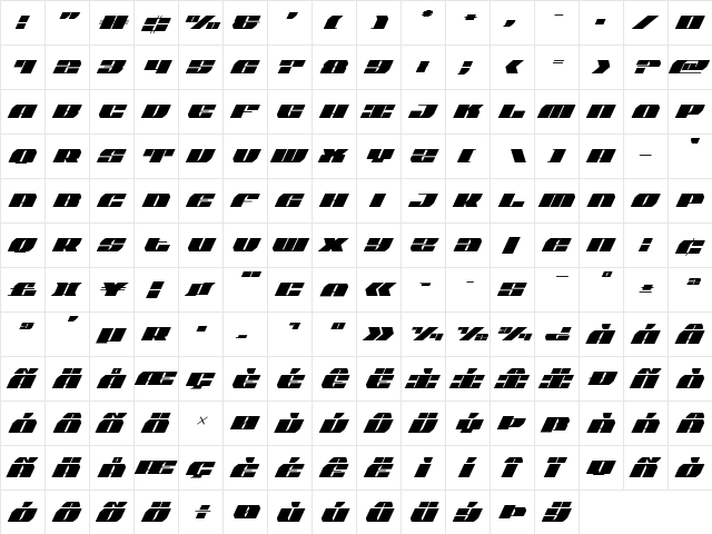 Joy Shark Super-Italic Italic  glyph index